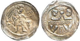 Medieval coins 
POLSKA / POLAND / POLEN / SCHLESIEN

Bolesław IV Kędzierzawy (1146-1173). Denar 

Aw.: Rycerz z tarczą i proporcemRw.: Dwaj książ...