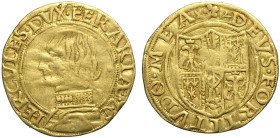 Ferrara, Ercole I d'Este (1471-1505), Ducato con ritratto e stemma, Au mm 22 g 3,37 tipologia inedita, mancante in tutti i testi specializzati. Si pot...