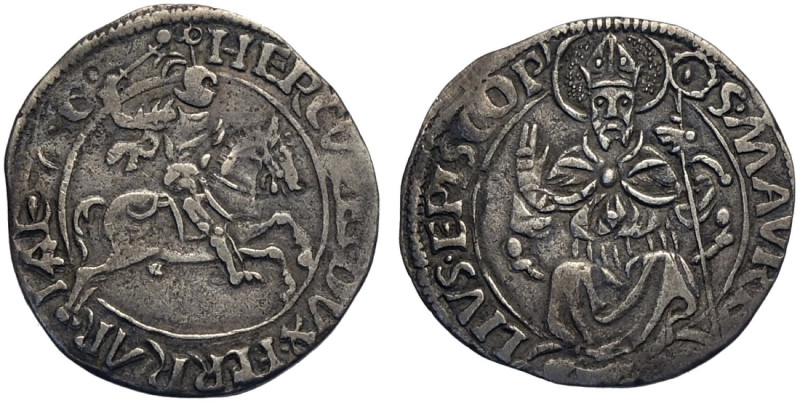 Ferrara, Ercole I d'Este (1471-1505), Grossetto, Rara MIR-261 Bell-2 Ag mm 17 g ...