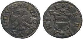 Ferrara, Alfonso II d'Este (1559-1597), Quattrino, Rara MIR-327 Bell-22 Cu mm 15 g 0,59 BB