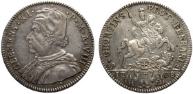 Ferrara, Clemente XI (1700-1721), Testone 1708 armetta Lorenzo Casoni, RRR Munt-232 Ag mm 32 g 9,07 testone rarissimo mancante nella collezione Munton...