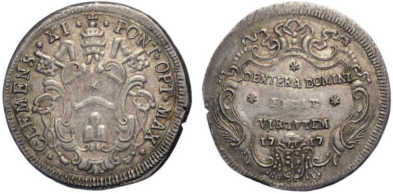 Ferrara, Clemente XI (1700-1721), Testone 1717, RRR Munt-229 (questo esemplare i...