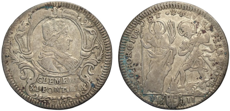 Ferrara, Clemente XI (1700-1721), Muraiola da 8 Baiocchi 1717, RR Munt-236 Mi mm...