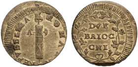 Ancona, Prima Repubblica Romana (1798-1799), 2 Baiocchi s.d., Rara Munt-24 Cu mm 34 g 20,03 rame parzialmente rosso, SPL+