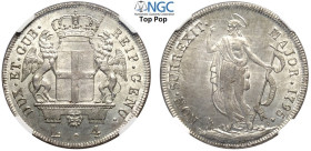 Genova, Repubblica (1528-1797), 4 Lire 1795, Rara Ag mm 34 una moneta eccezionale, in Slab NGC MS65+ (Top Pop! cert. 5786642001)