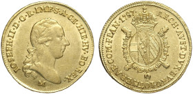Milano, Giuseppe II d'Asburgo Lorena (1780-1790), Monetazione per l'Austria, Mezzo Sovrano 1787, Au mm 23 g 5,53 SPL-FDC