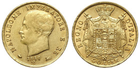 Milano, Napoleone I Re d'Italia (1805-1814), 40 Lire 1814 puntali sagomati, Au mm 26 conservazione ottima e inusuale. SPL+