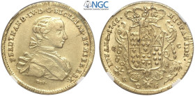 Napoli, Ferdinando IV di Borbone (1759-1816), Oncia napoletana da 6 Ducati 1766, Au mm 26 di qualità eccezionale, in Slab NGC MS64+ (cert. 5882462003)...