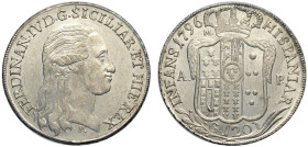 Napoli, Ferdinando IV di Borbone (1759-1816), Piastra da 120 Grana 1796, Ag mm 41 g 27,46 ottimo esemplare, q.FDC-FDC