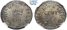 Palmanova, Napoleone I Re d'Italia, Assedio Austriaco (1814), 50 Centesimi 1814 RR Mi mm 28 una moneta eccezionale come appena coniata, con ogni proba...