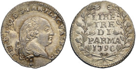 Parma, Ferdinando di Borbone (1765-1802), 3 Lire 1790, Rara Ag mm 23 g 3,65 conservazione eccezionale, FDC