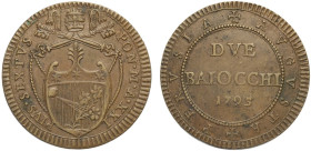 Perugia, Pio VI (1775-1799), 2 Baiocchi 1795 anno XXI, RR Cu mm 36 g 18,73 piacevole esemplare ben coniato, q.SPL