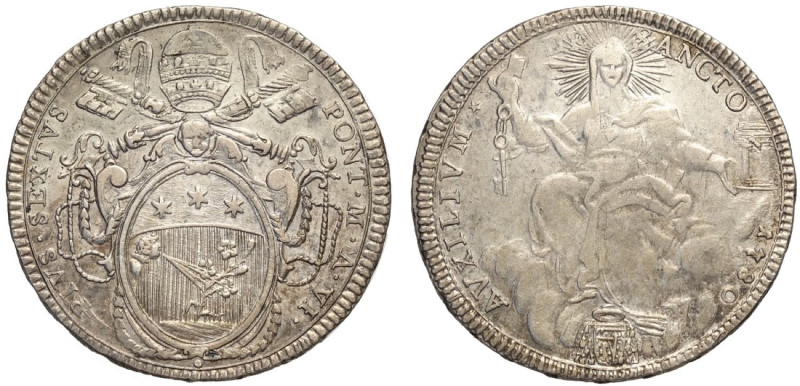 Roma, Pio VI (1775-1799), Mezzo Scudo 1780 anno VI, Rara Ag mm 34 g 13,19 BB-SPL