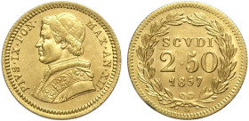 Roma, Pio IX (1846-1870), 2.50 Scudi 1857 anno XII, Au mm 19 SPL-FDC