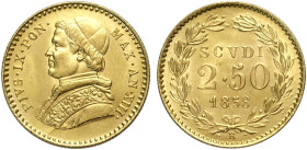 Roma, Pio IX (1846-1870), 2.50 Scudi 1858 anno XIII, Au mm 19 SPL-FDC