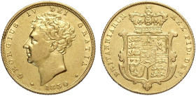 Great Britain, George IV (1820-1830), Sovereign 1830, Au mm 22 lieve colpetto, BB+