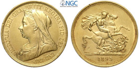 Great Britain, Victoria (1837-1901), 5 Pounds 1893, Au mm 36 in Slab NGC AU58 (cert. 5788923019)