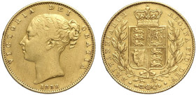 Great Britain, Victoria (1837-1901), Shiled Sovereign 1838, Rara Au mm 22 moneta pulita, MB-BB