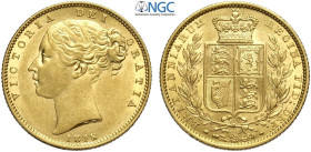 Great Britain, Victoria (1837-1901), Shiled Sovereign 1848 WW, Au mm 22 SPL+, in Slab NGC AU58 (cert. 5790742016)