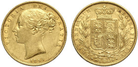 Great Britain, Victoria (1837-1901), Shiled Sovereign 1853 WW relief, Au mm 22 BB-SPL
