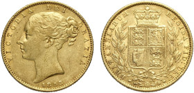 Great Britain, Victoria (1837-1901), Shiled Sovereign 1853 WW incuse, Au mm 22 BB+