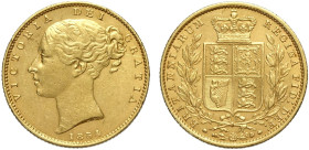 Great Britain, Victoria (1837-1901), Shiled Sovereign 1854 WW incuse, Au mm 22 BB