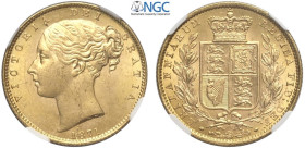 Great Britain, Victoria (1837-1901), Shiled Sovereign 1871 die number 28, Au mm 22 di alta conservazione, In Slab NGC MS63 (cert. 5783010008)