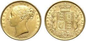 Great Britain, Victoria (1837-1901), Shiled Sovereign 1873 die number 4, Au mm 22 SPL