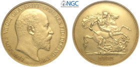 Great Britain, Edward VII (1901-1910), 5 Pounds 1902, Au mm 36 in Slab NGC PF58 Matte (cert. 3160911008)