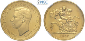 Great Britain, George VI (1936-1952), 5 Pounds 1937, Au mm 36 in Slab NGC PF63+*(star) (cert. 5789013010)