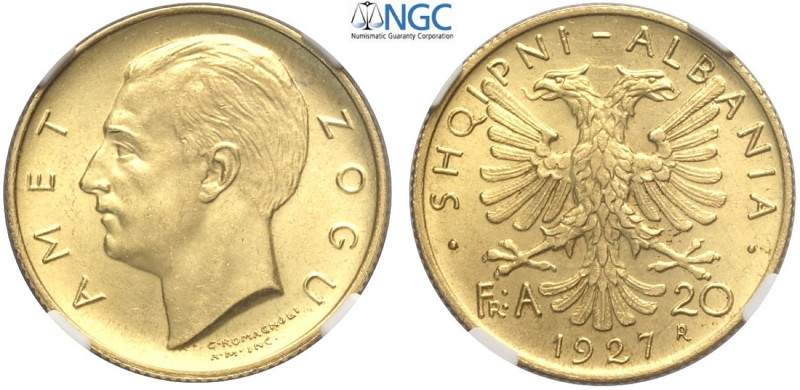 Albania, Zog I (1928-1939), 20 Franga Ari 1927-R Roma, Au mm 21 alta conservazio...