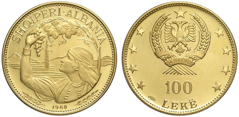 Albania, Republic, 100 Leke 1968, KM-54.1 Au 900 g 19,75 mm 32 original box and ...