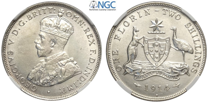 Australia, George V (1910-1936), Florin 2 Shillings 1914-H, Rara Ag mm 28,5 cons...