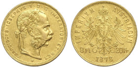 Austria, Franz Joseph I (1848-1916), 20 Francs 1878, Au mm 21 BB