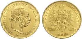 Austria, Franz Joseph I (1848-1916), 10 Francs 1885, Au mm 19 q.SPL