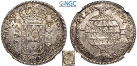 Brazil, Joao Prince Regent (1799-1818), 960 Reis 1814-B Bahia, overstruck on a Mexico 8 Reales 1796-Mo FM, oval bust George III counterstamped Bank Do...