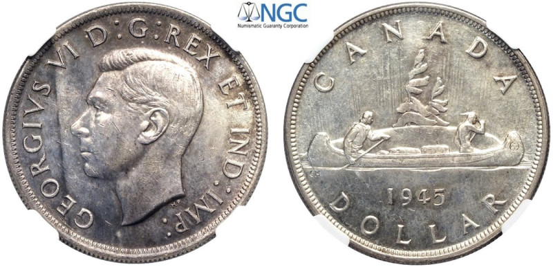 Canada, George V (1910-1936)I, Dollar 1945, Ag mm 36 in Slab NGC UNC-cleaned (ce...