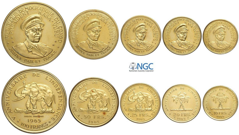 Congo, Republic, Gold Proof Set 1965 (5), KM-PS1 Au 900 g 66,12 tagli del mareng...