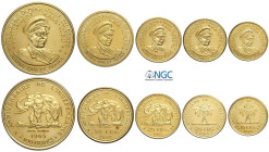 Congo, Republic, Gold Proof Set 1965 (5), KM-PS1 Au 900 g 66,12 tagli del marengo. Original box and Euronummus certificate. In Slab NGC: 100 Francs MS...