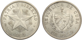 Cuba, Republic, Peso 1934, Philadelphia Mint, Ag mm 38 FDC