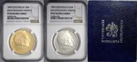 Czechoslovakia, Republic, Proof Set 1969 (2), Gold 100 Korun 1969 in Slab NGC PF63 Ultra Cameo (cert. 5788742004), Silver 25 Korun 1969 in Slab NGC PF...