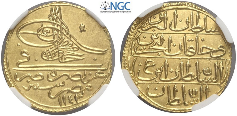 Egypt, Mahmud I (1730-1754), Zeri Mahbub AH1143 (1730), Au mm 22 in Slab NGC MS6...