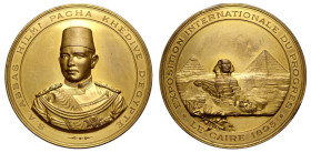 Egypt, Abbas II Hilmi (1892-1914), Egypt, medal for the international exhibition of progress Cairo 1895, opus Johnson, RRR Br golded mm 67 g 149,90 co...