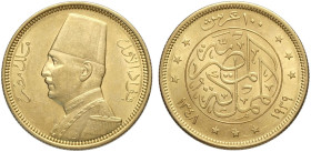Egypt, Ahmed Fuad I (1922-1936), 100 Piastres 1929, Au mm 24 SPL-FDC