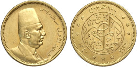 Egypt, Farouk (1936-1952), 100 Piastres 1922, Au mm 24 SPL-FDC