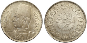 Egypt, Farouk (1936-1952), 20 Piastres 1937, Ag mm 40 SPL-FDC