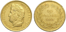 France, Louis Philippe I (1830-1848), 40 Francs 1833-A Paris, Au mm 26 BB+