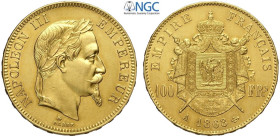 France, Napoleon III (1852-1870), 100 Francs 1868-A Paris, Low Mintage, Au mm 35 in Slab NGC MS61 (cert. 5789018001)