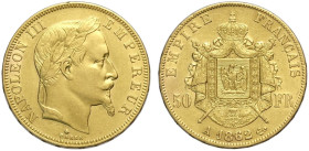 France, Napoleon III (1852-1870), 50 Francs 1862-A Paris, Au mm 28 BB+