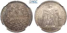 France, Modern Republic, 5 Francs 1873-A Paris, Ag mm 37 conservazione eccezionale, in Slab NGC MS66 (Cert. 5789039011)